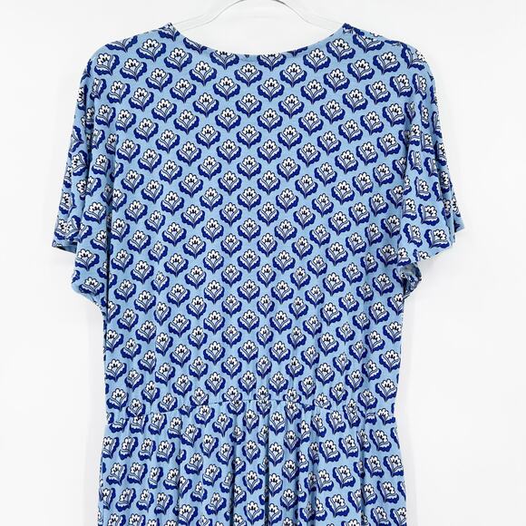 Boden Flutter Sleeve Jersey Dress Dusty Blue Oriental Bud Womens Size 12R - Picture 10 of 14
